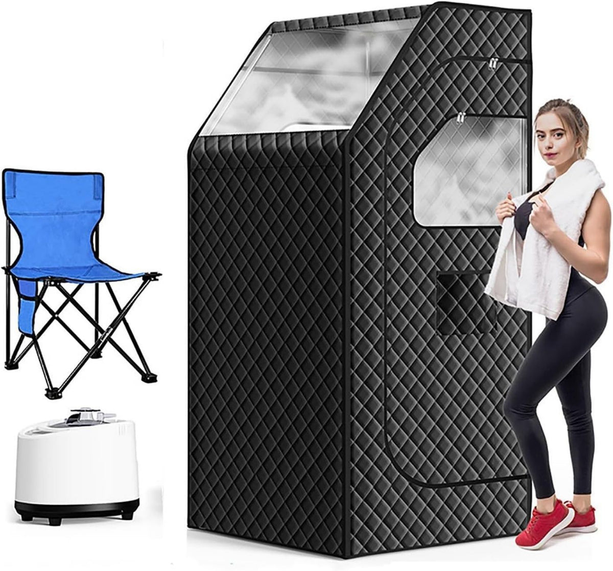 Cabine de sauna infrarouge - pliable, avec t¨¦l¨¦commande, format portable, usage ¨¤ domicile, noir