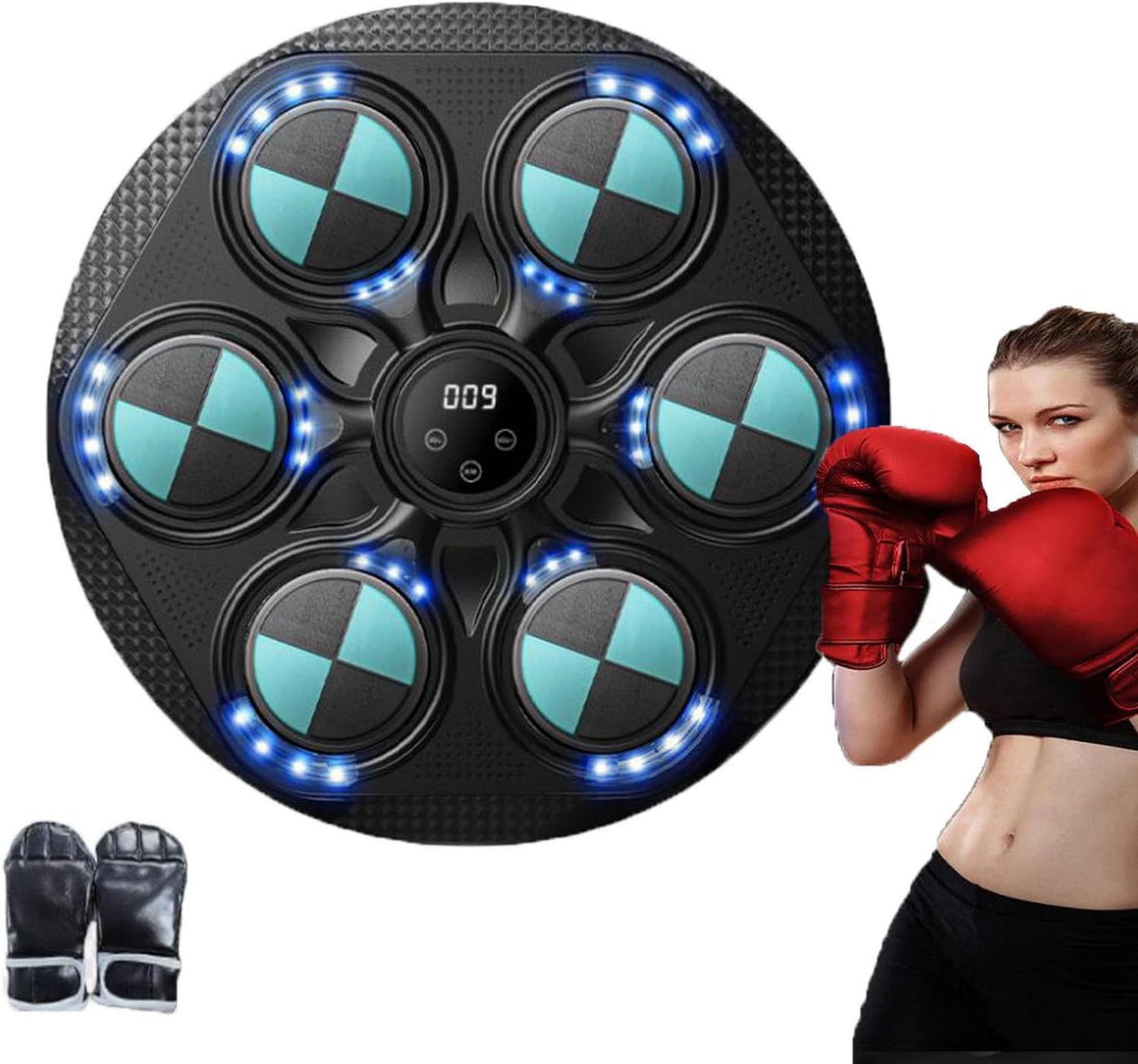 Machine de boxe musicale - montage mural, avec gants de boxe, connexion Bluetooth, bleu