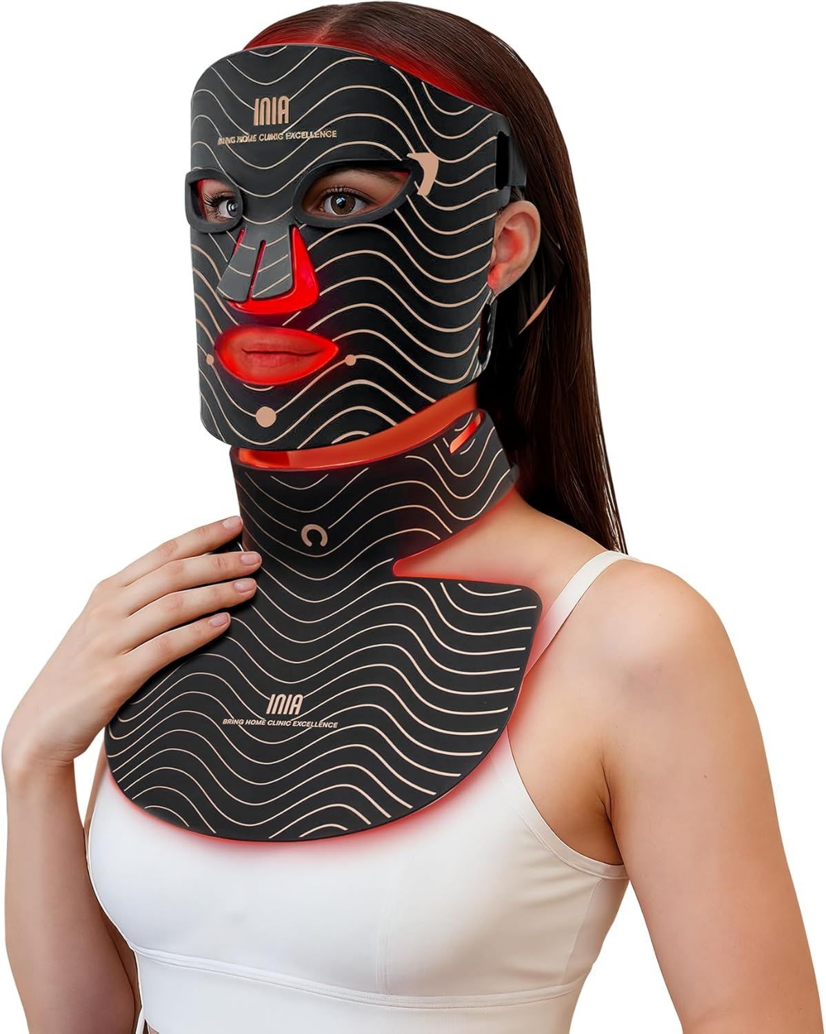Masque LED lumi¨¨re rouge pour visage et cou - affichage LED, rechargeable, 850 nm, 2600 mAh, 4 modes, INIA NIR 850