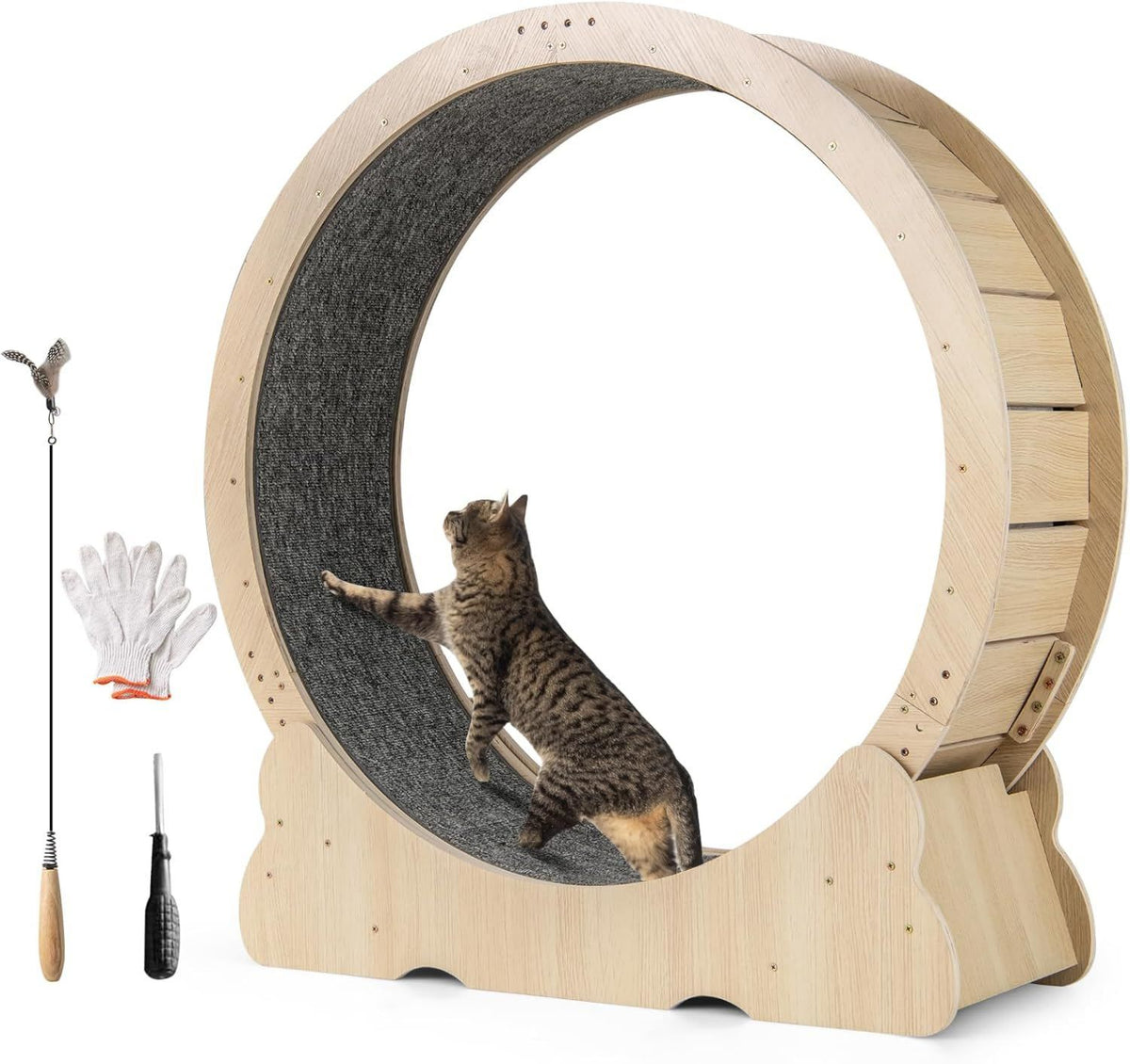 Roue d'exercice pour chat - structure en bois, fonctionnement silencieux, 101CM, GOPLUS