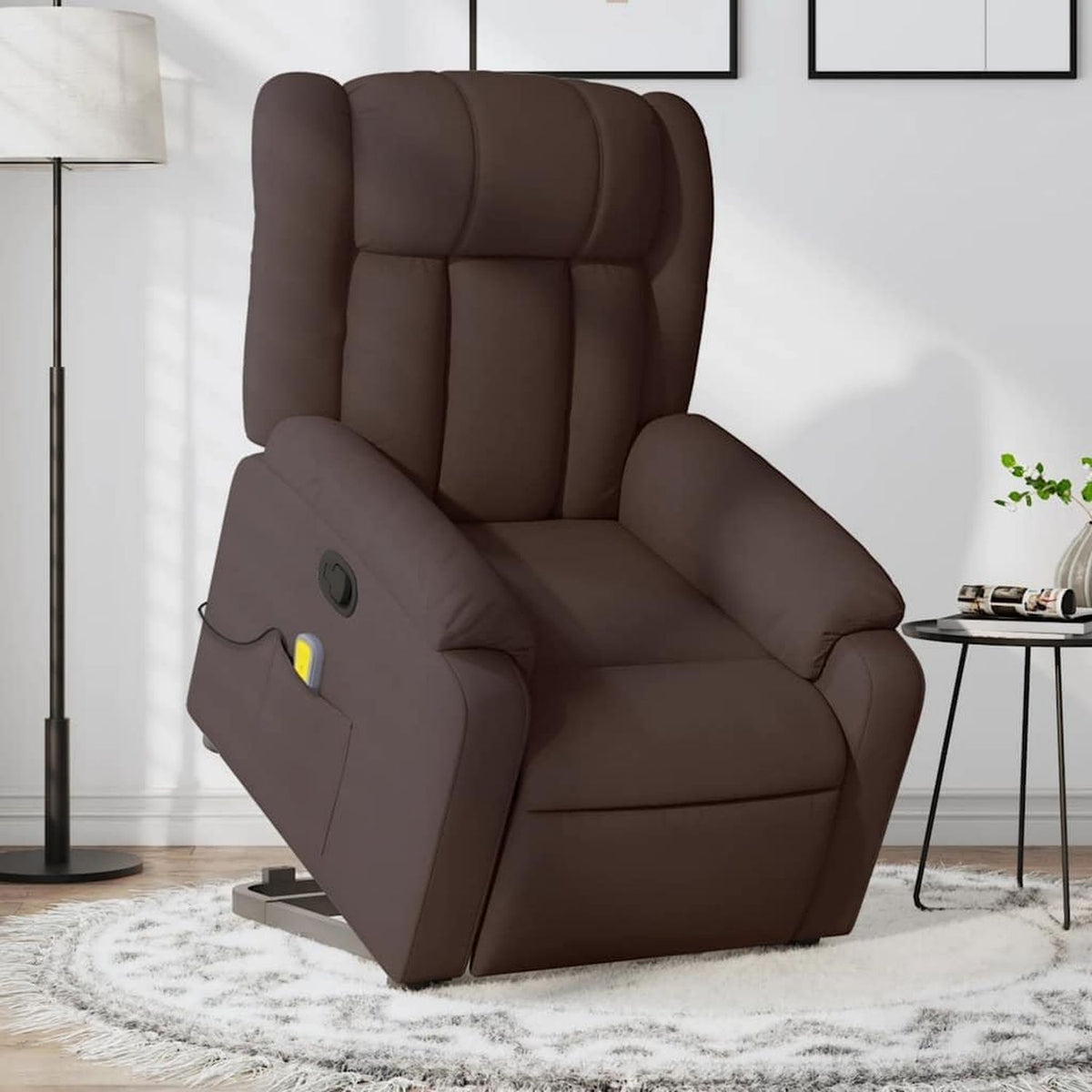 Fauteuil de massage - structure en bois, inclinaison r¨¦glable, marron
