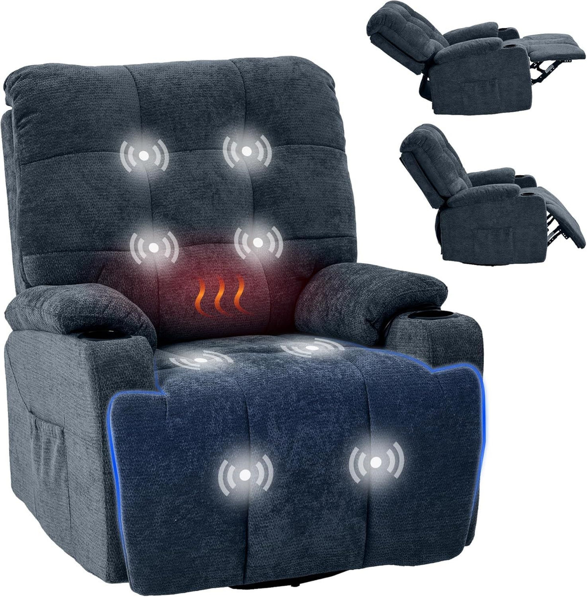 Fauteuil de massage: avec port USB, r¨¦glable, avec chauffage, 200 kg, bleu, FLEXISPOT XR7