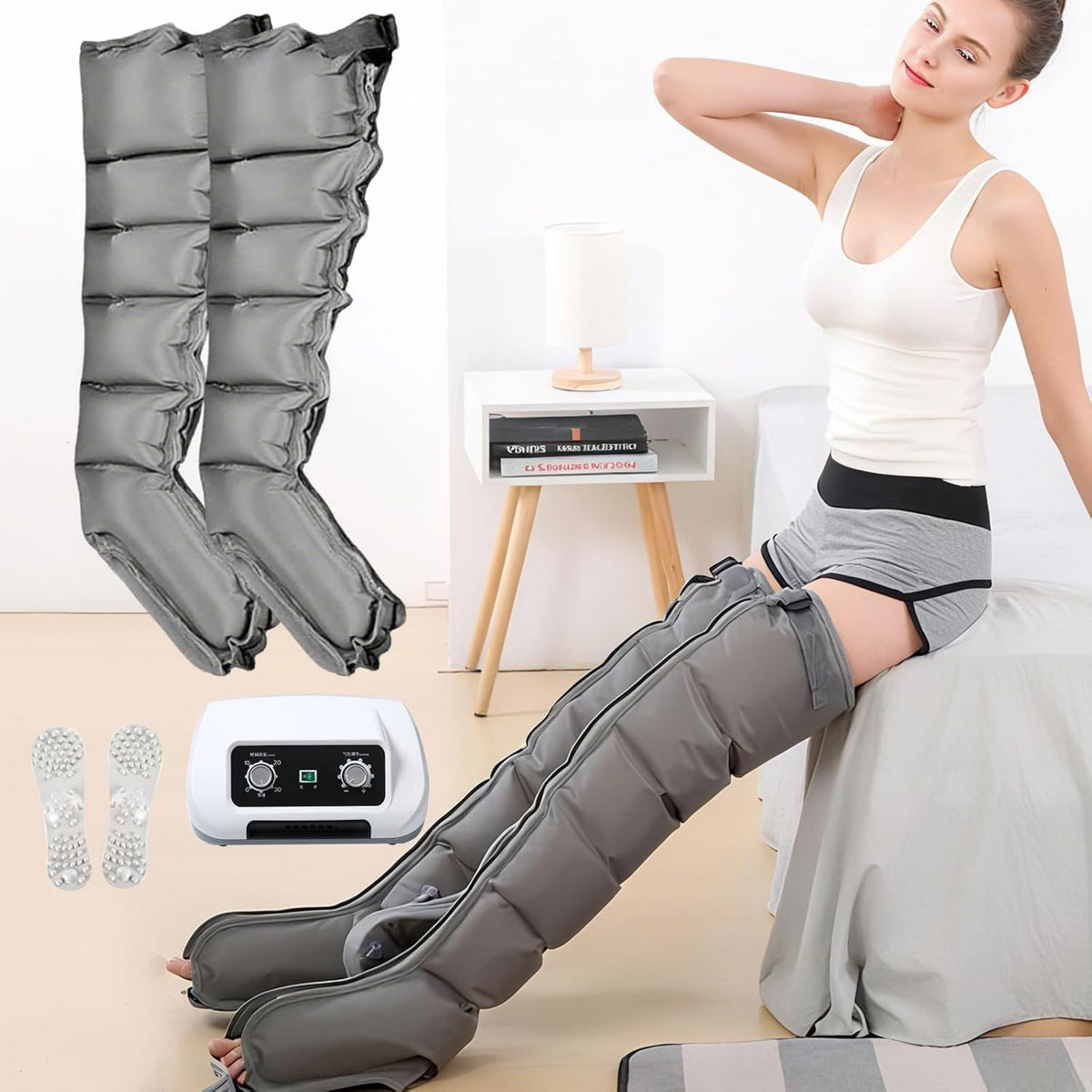 Bottes de pressoth¨¦rapie: massage par compression d'air, pour pieds et jambes, gris