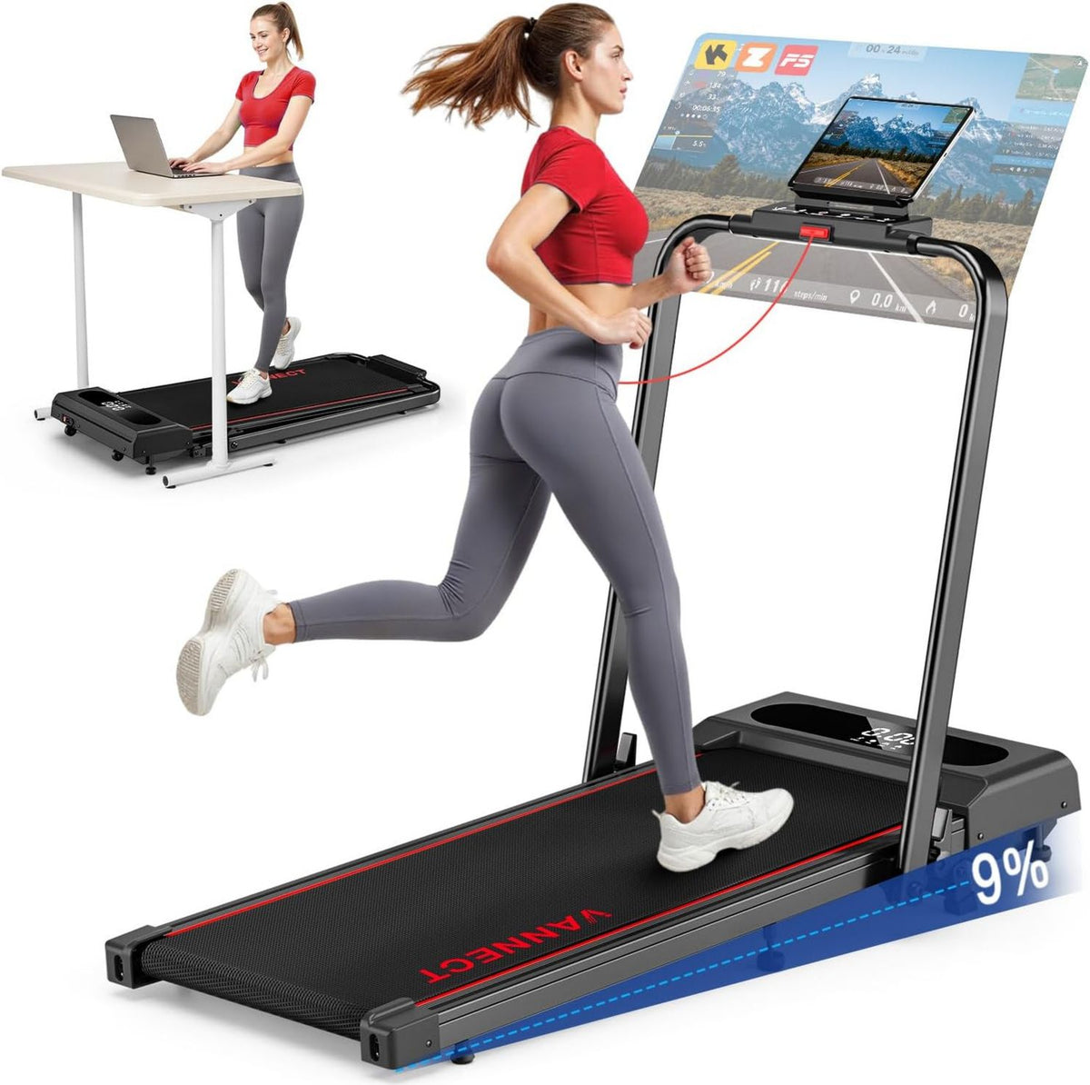 Tapis de course ¨C fonctionnement silencieux, inclinaison r¨¦glable, pliable, avec t¨¦l¨¦commande, 12 km/h, VANNECT