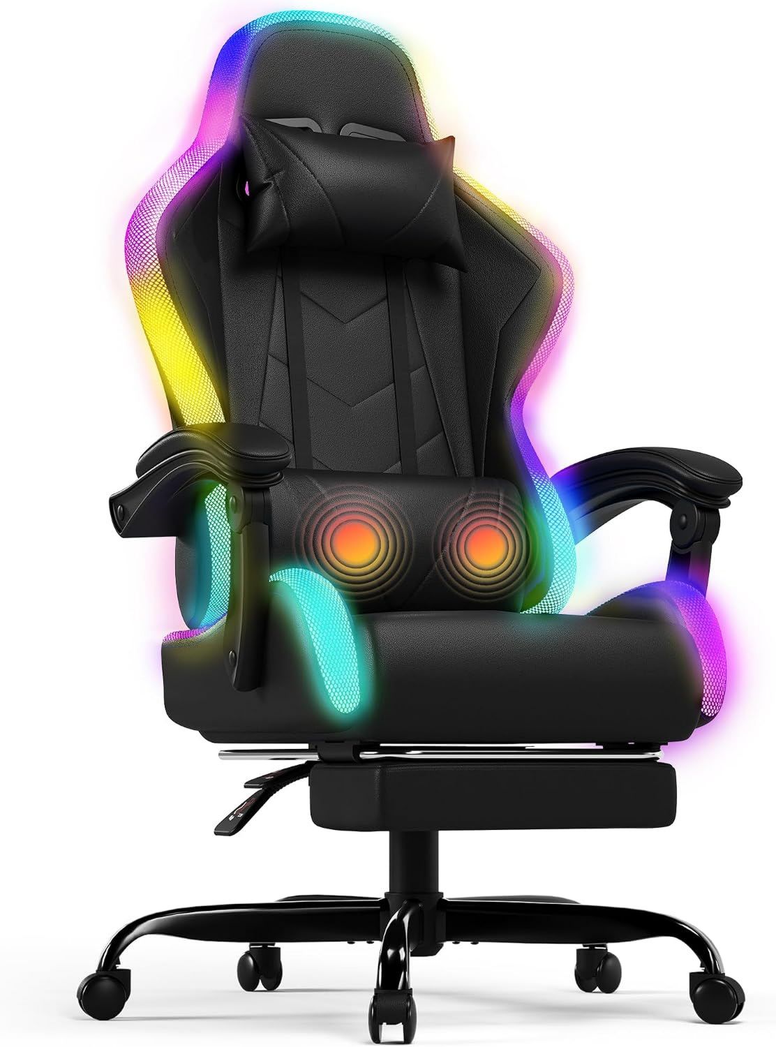 Chaise: pour gaming, ¨¦clairage RGB, r¨¦glable, affichage LED, 180 kg, noir