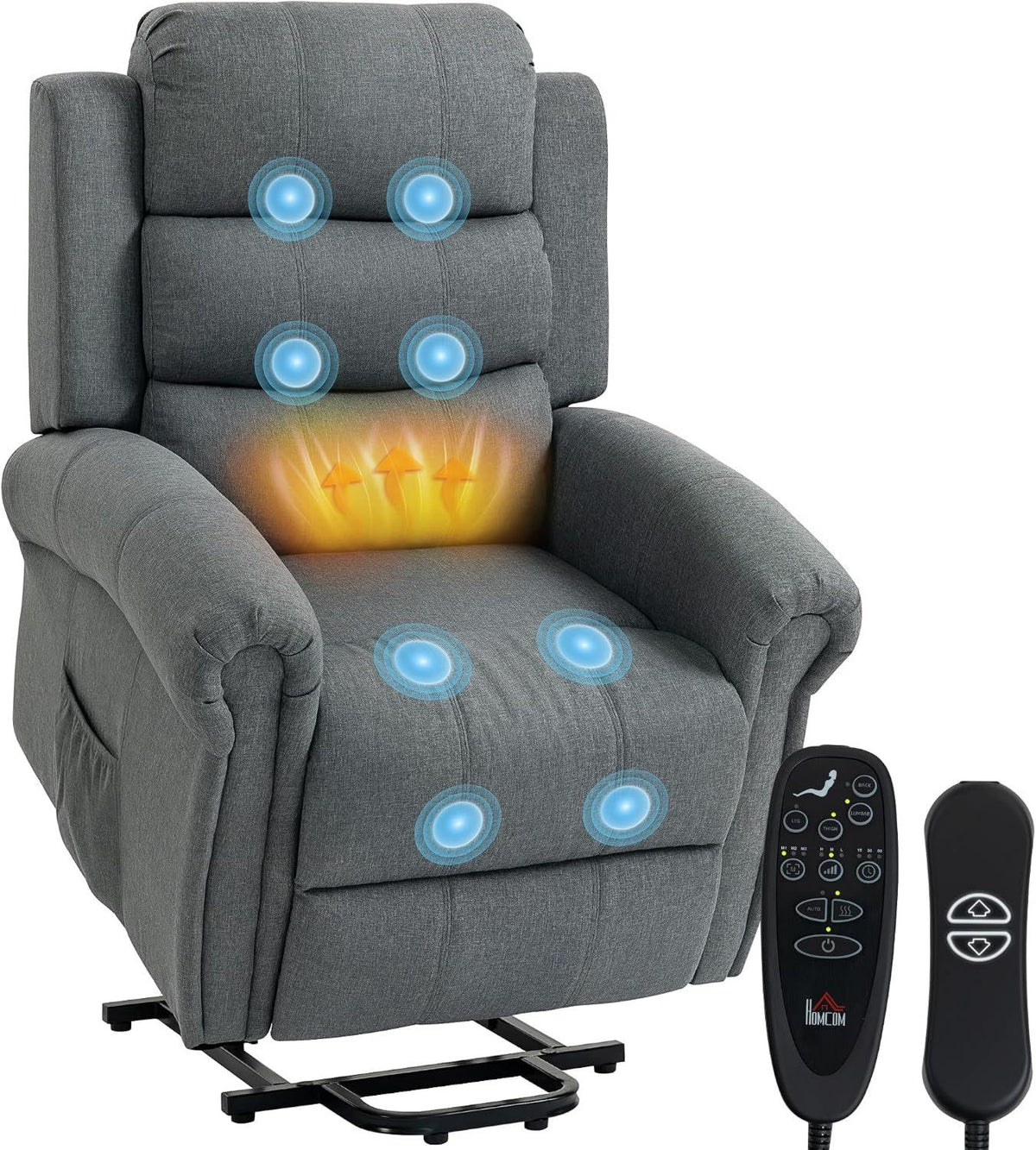 HOMCOM Fauteuil de massage ¨C avec port USB, r¨¦glable, avec t¨¦l¨¦commande, avec chauffage, gris